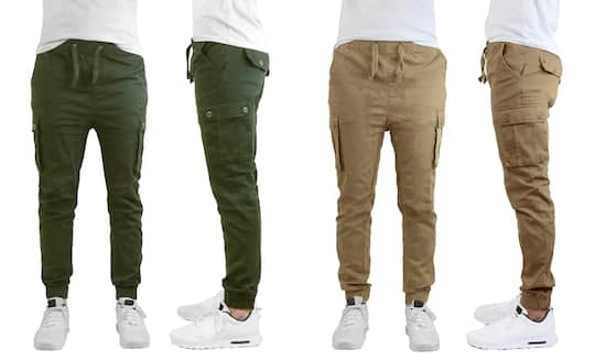 Galaxy by Harvic Slim Fit Cotton Stretch Twill Men&#x27;s Cargo Joggers 2 Pack